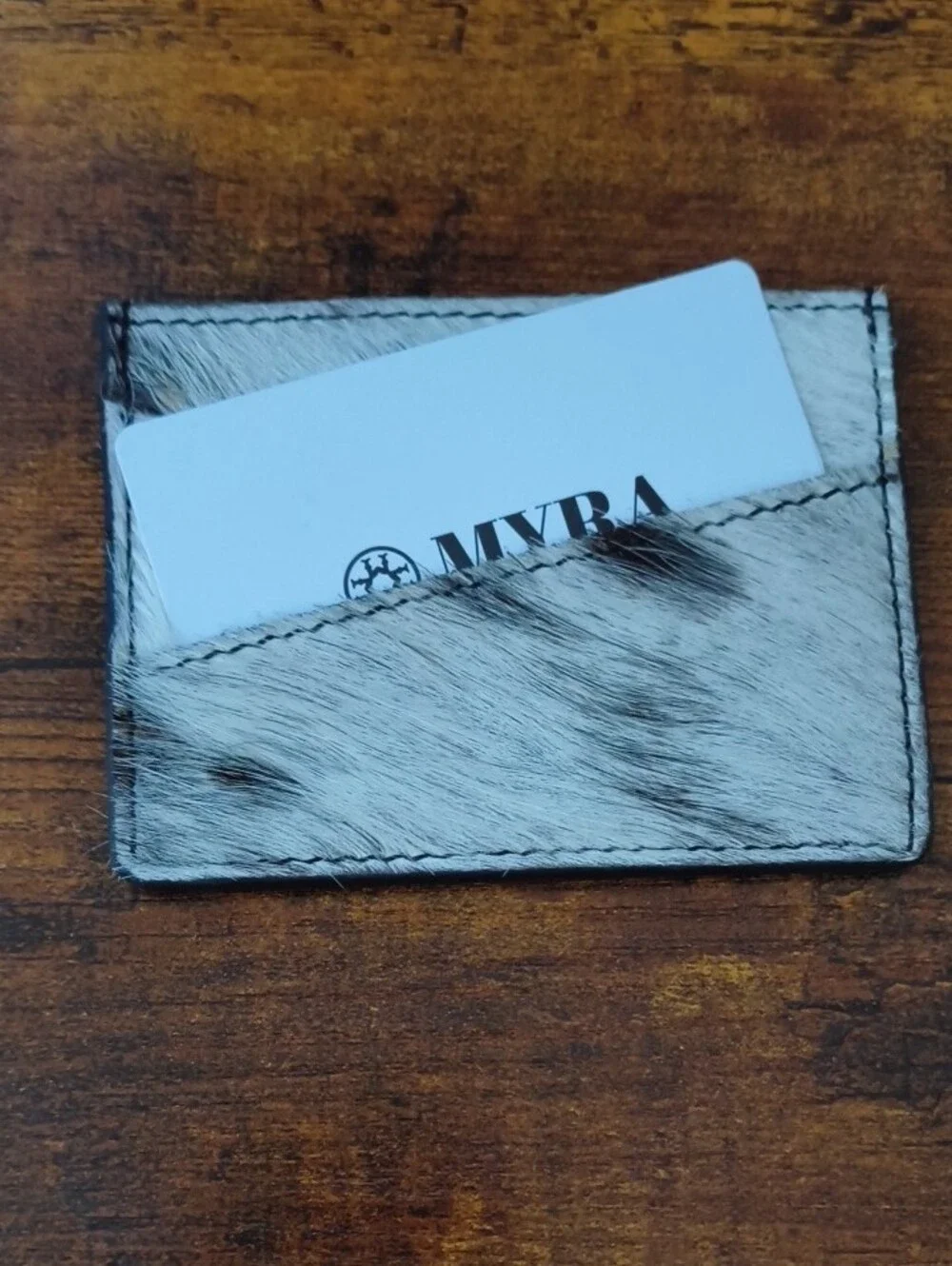 Myra Bag Gray and Black Hair-On Leather RFID Card Sleeve